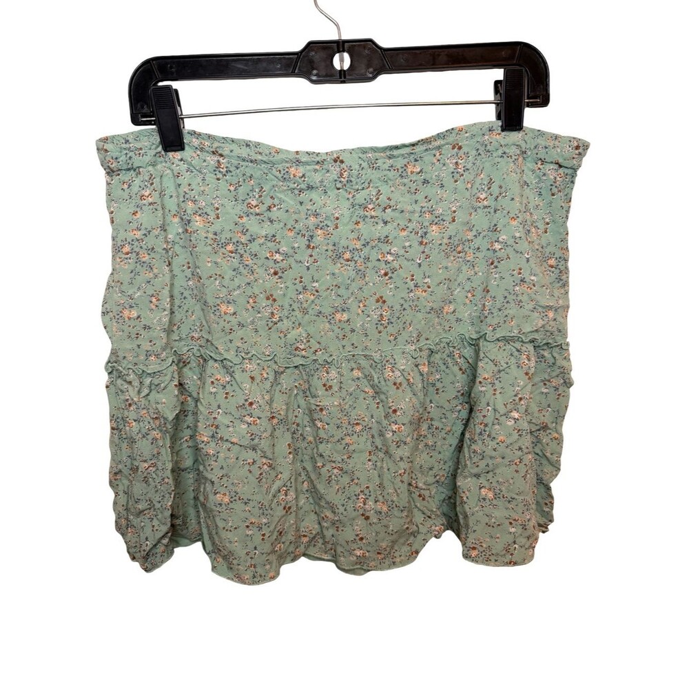 Brandy Melville Sage Green Floral Ruffle Mini Skirt Viscose One Size Small - Picture 4 of 6